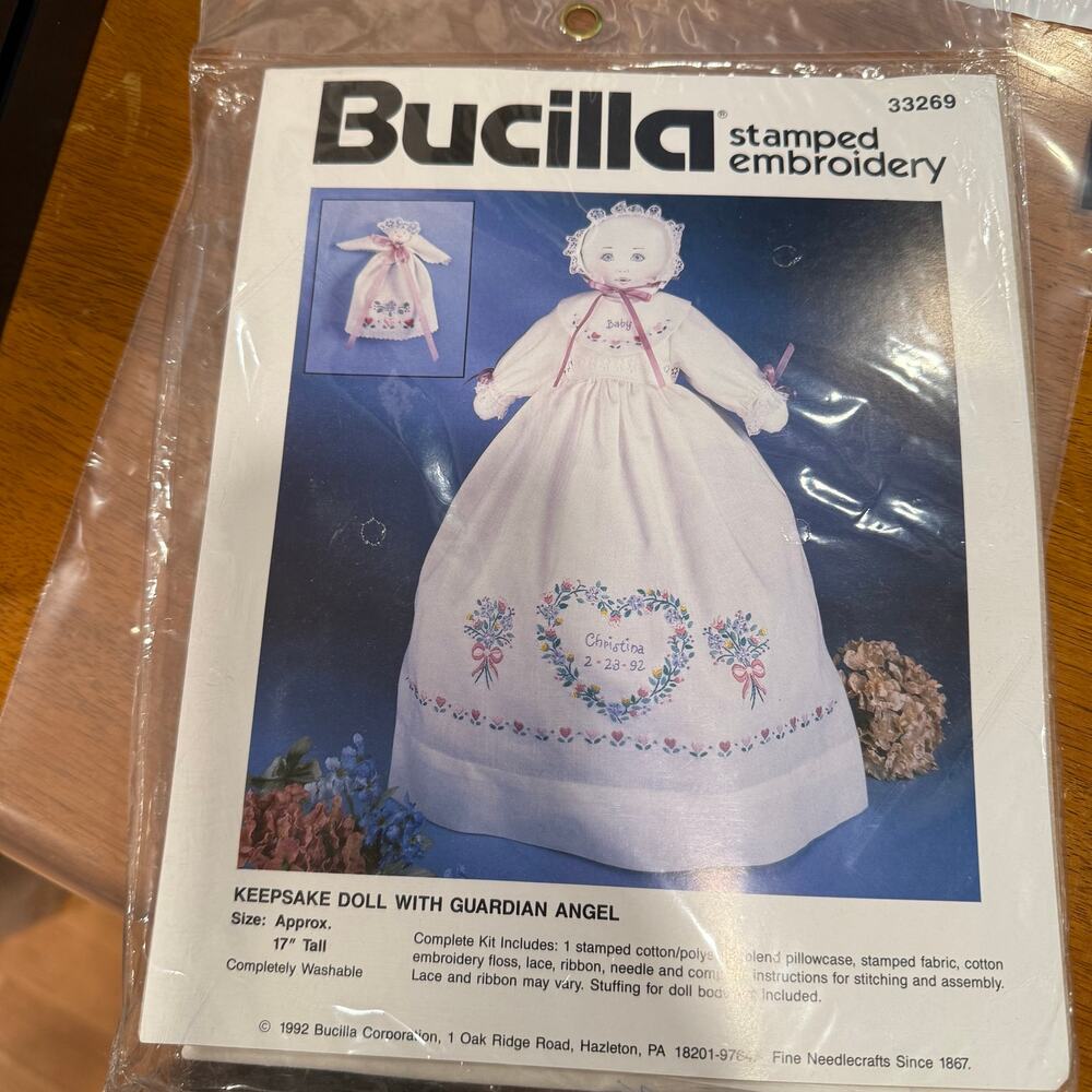 Vintage Bucilla Stamped Embroidery Keepsake Doll with Guardian Angel Kit 33269